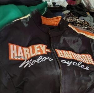 Harley-Davidson Black and Orange LeatherJacket Racing Inspired